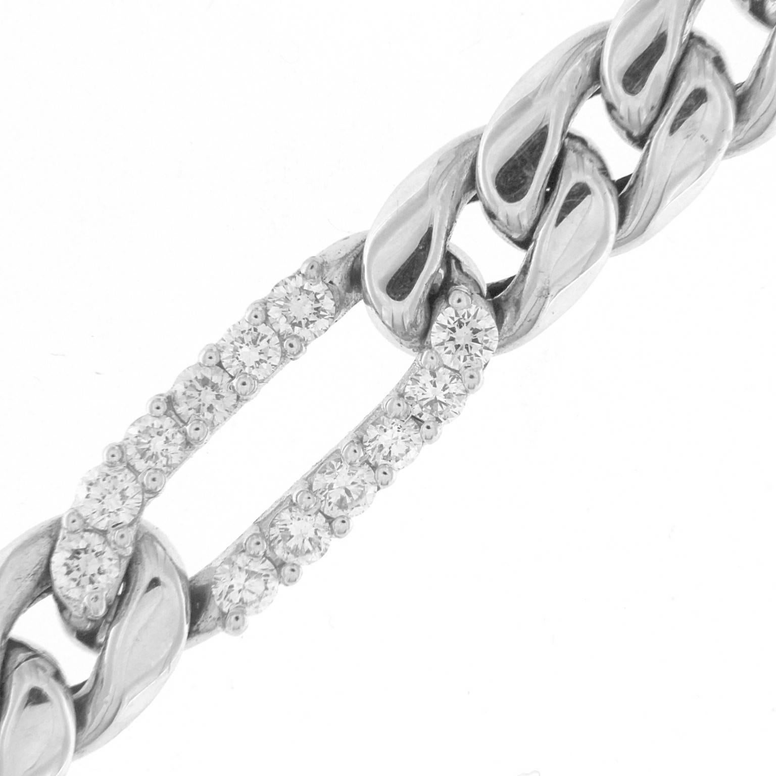Brilliant Cut Classic Chain Bracelet in White Gold and White Diamond 18 Karat For Sale