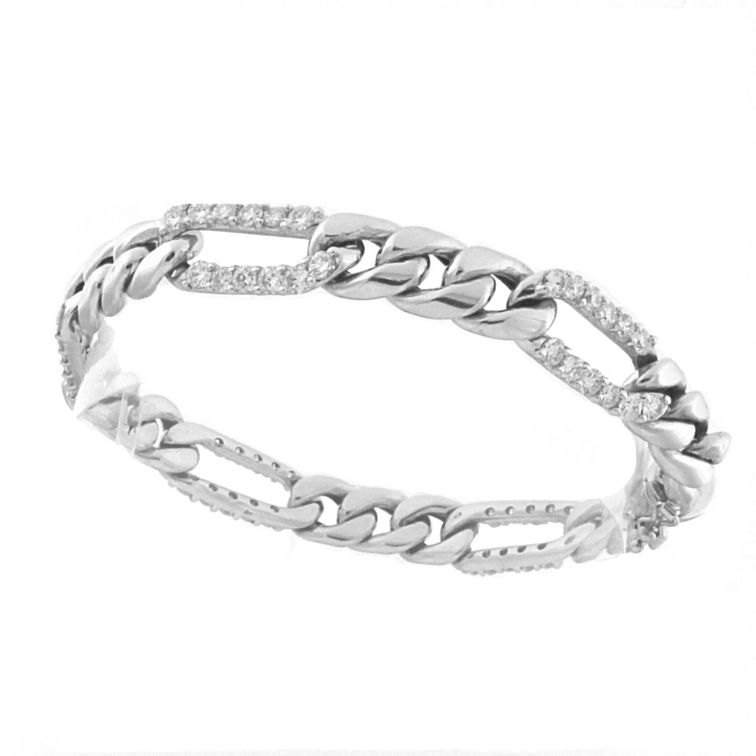 Women's or Men's Classic Chain Bracelet in White Gold and White Diamond 18 Karat For Sale