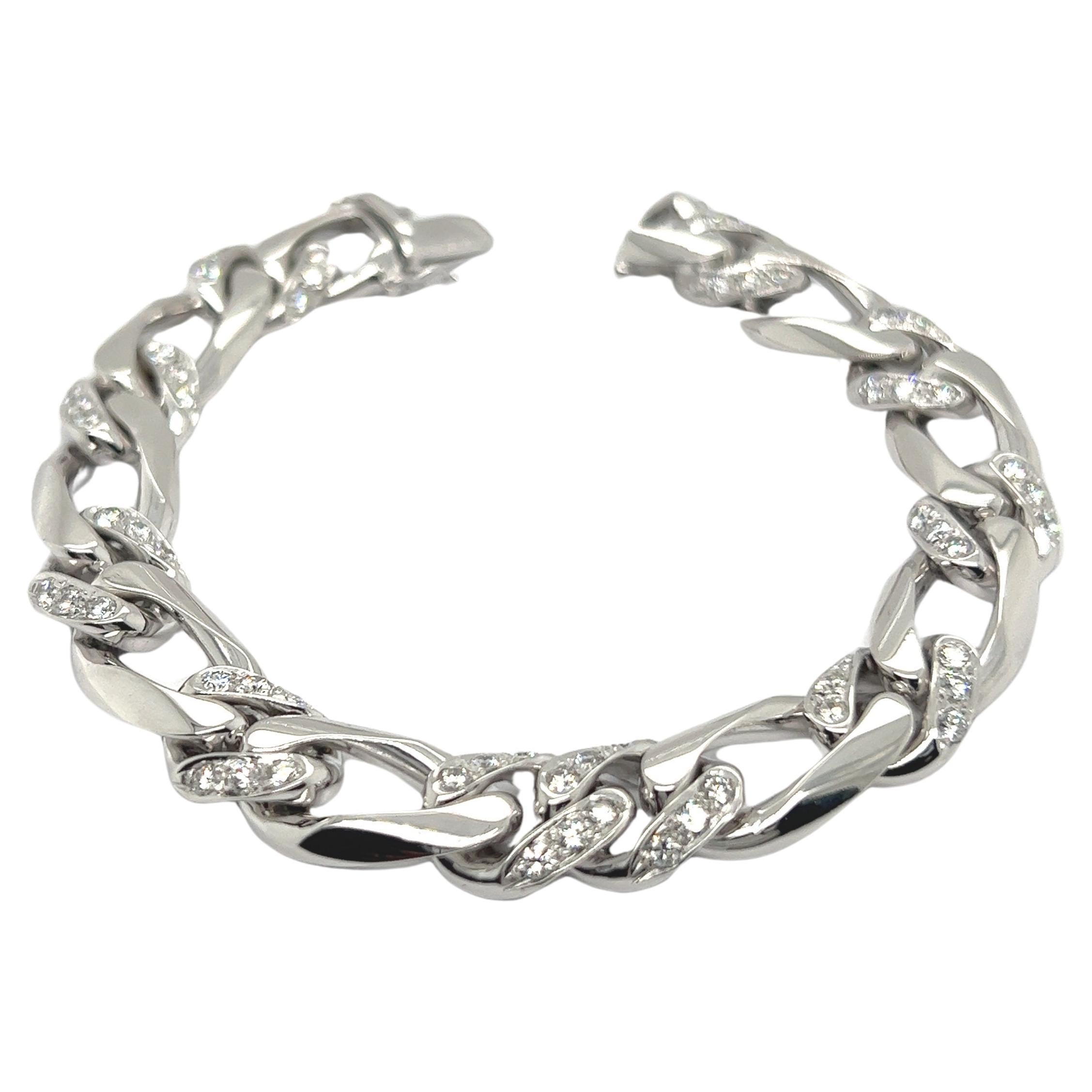 Classic Chain Bracelet with Diamonds in 18 Karat White Gold 