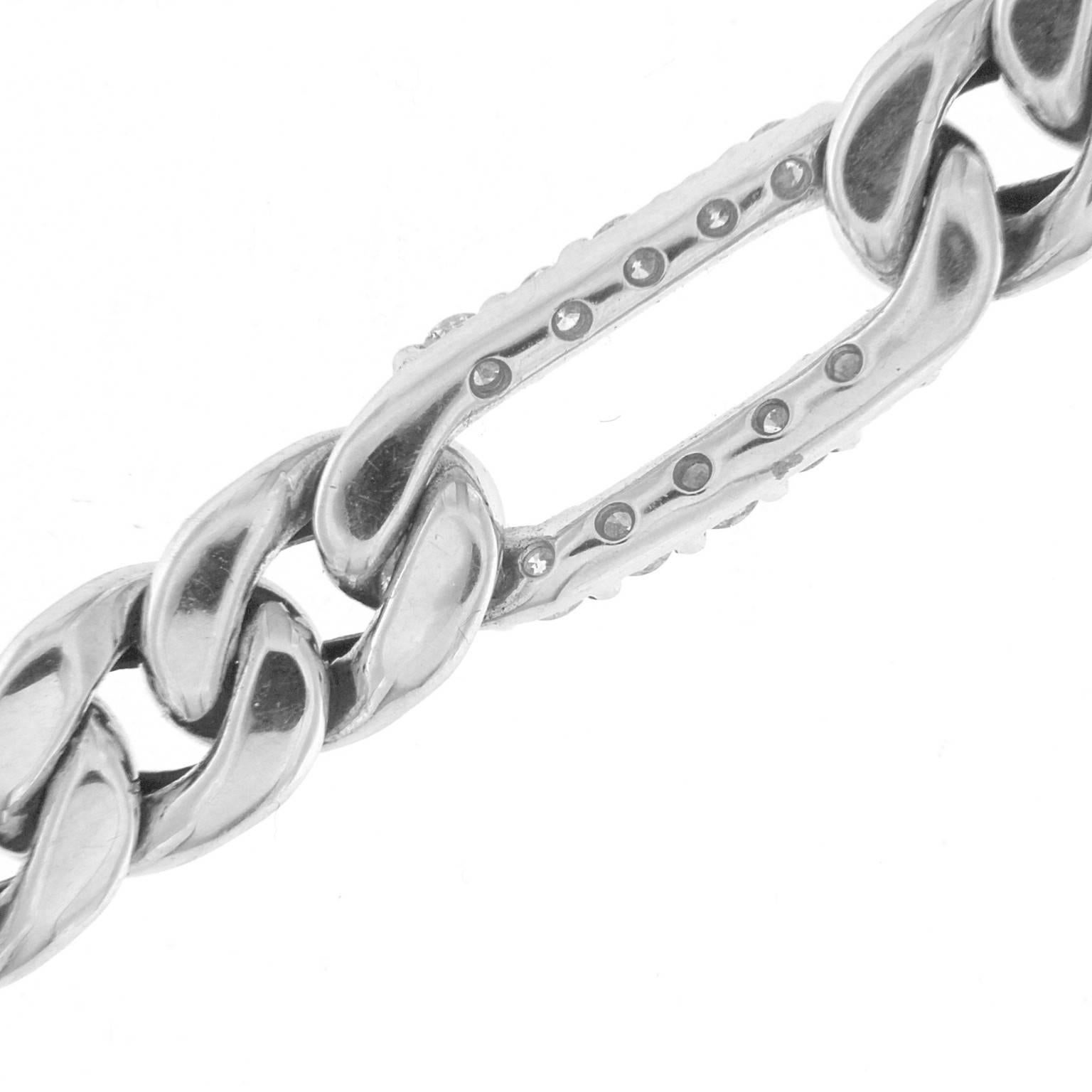 Women's or Men's Classic Chain Bracelet in White Gold and White Diamond 18 Karat