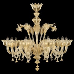 Classic Chandelier 10 Arms Gold Murano Glass Handmade Decorations by Multiforme