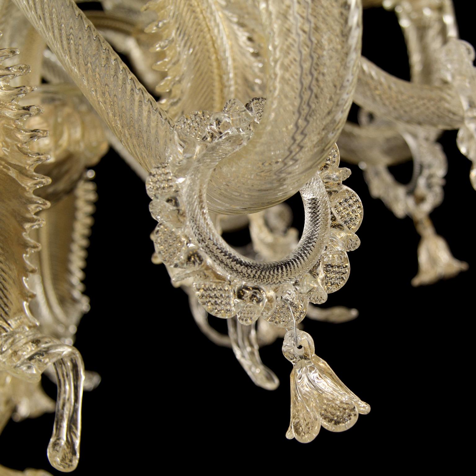 Other Classic Chandelier 10 Arms Gold Murano Glass Handmade Decorations by Multiforme For Sale