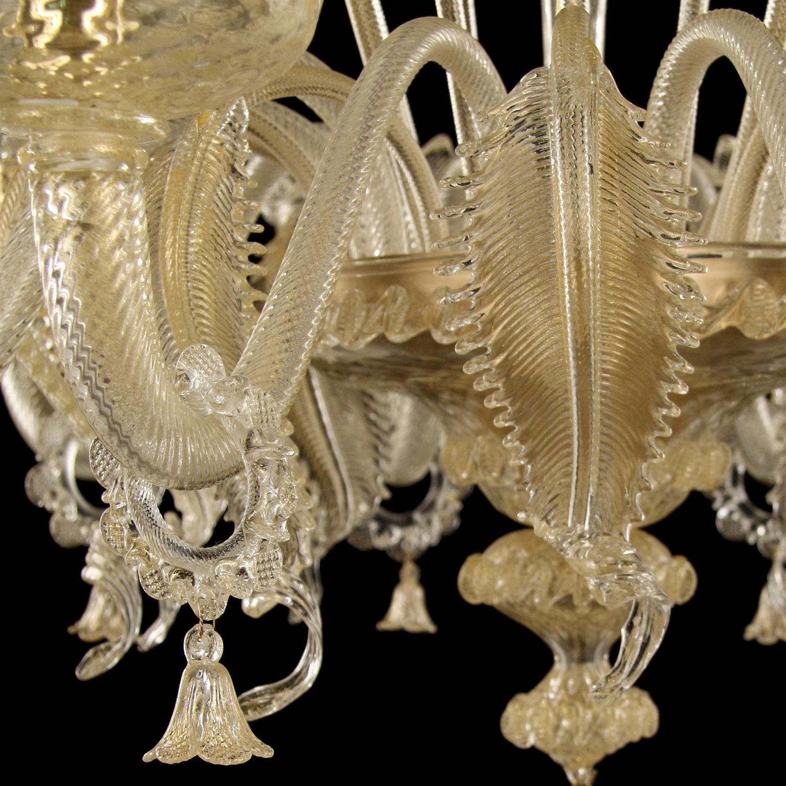Italian Classic Chandelier 10 Arms Gold Murano Glass Handmade Decorations by Multiforme For Sale
