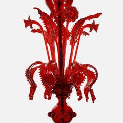 Classic Chandelier 10 Arms Red Murano Glass Handmade Decorations by Multiforme