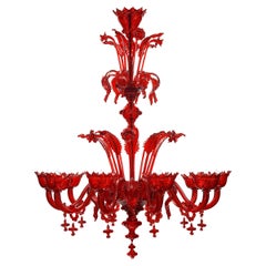 Classic Chandelier 10 Arms Red Murano Glass Handmade Decorations by Multiforme 