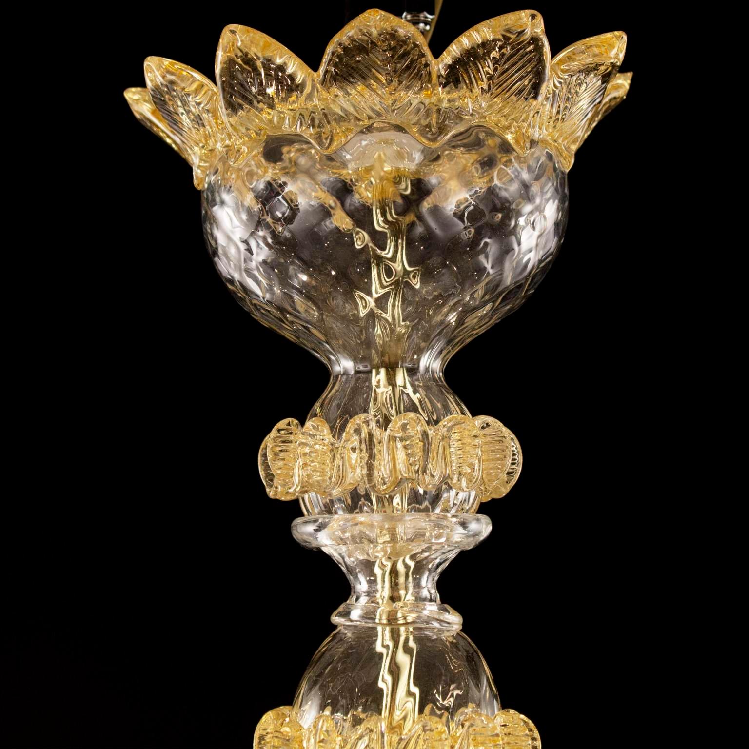 Klassischer Kronleuchter mit 5 Armen aus klarem und bernsteinfarbenem Muranoglas mit Ringen Multiforme im Angebot 1