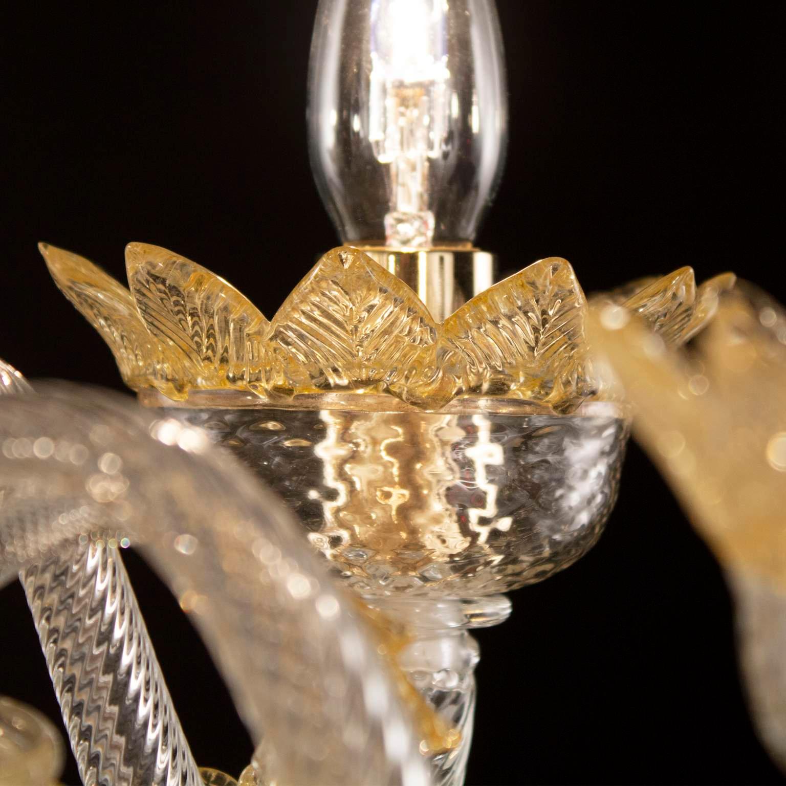 Klassischer Kronleuchter mit 5 Armen aus klarem und bernsteinfarbenem Muranoglas mit Ringen Multiforme im Angebot 2
