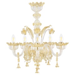Classic Chandelier 5 Arms Clear and Amber Murano Glass with Rings Multiforme