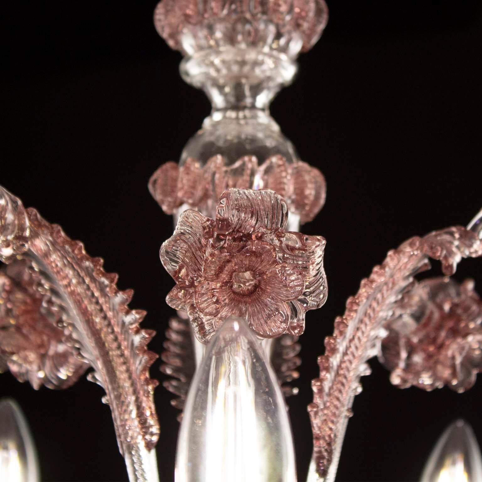 Italian Classic Chandelier 5 Arms Clear and Amethyst Murano Glass with Rings Multiforme For Sale