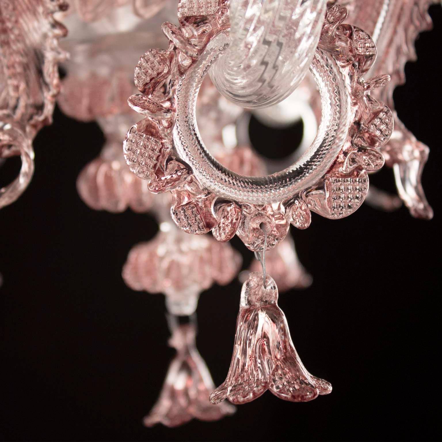 Lustre classique à 5 bras en verre de Murano transparent et améthyste avec anneaux multiforme en vente 2