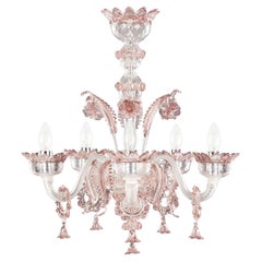 Lustre classique à 5 bras en verre de Murano transparent et améthyste avec anneaux multiforme