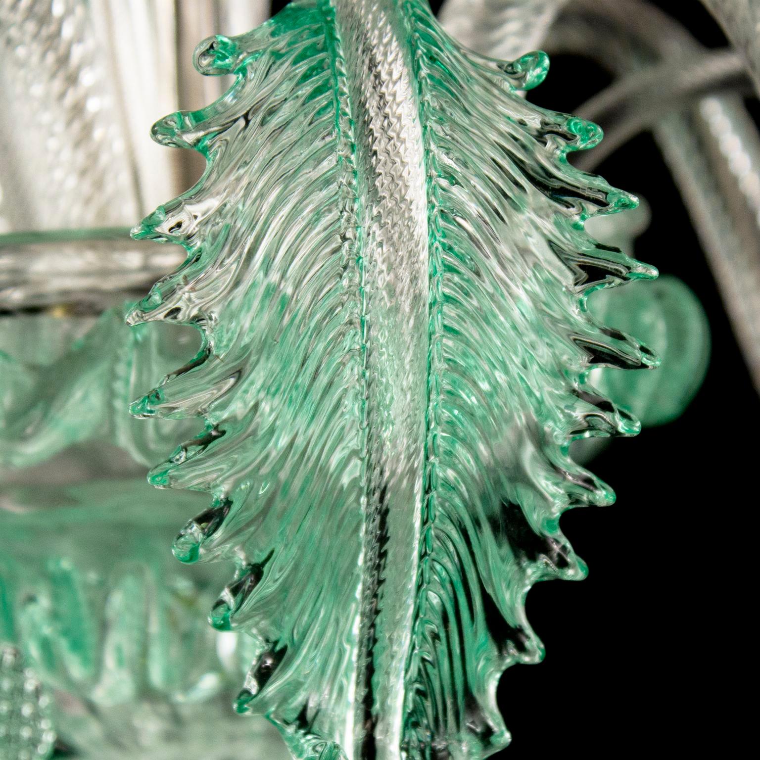 Classic Chandelier 5 Arms Clear and Green Murano Glass with Rings Multiforme In New Condition For Sale In Trebaseleghe, IT