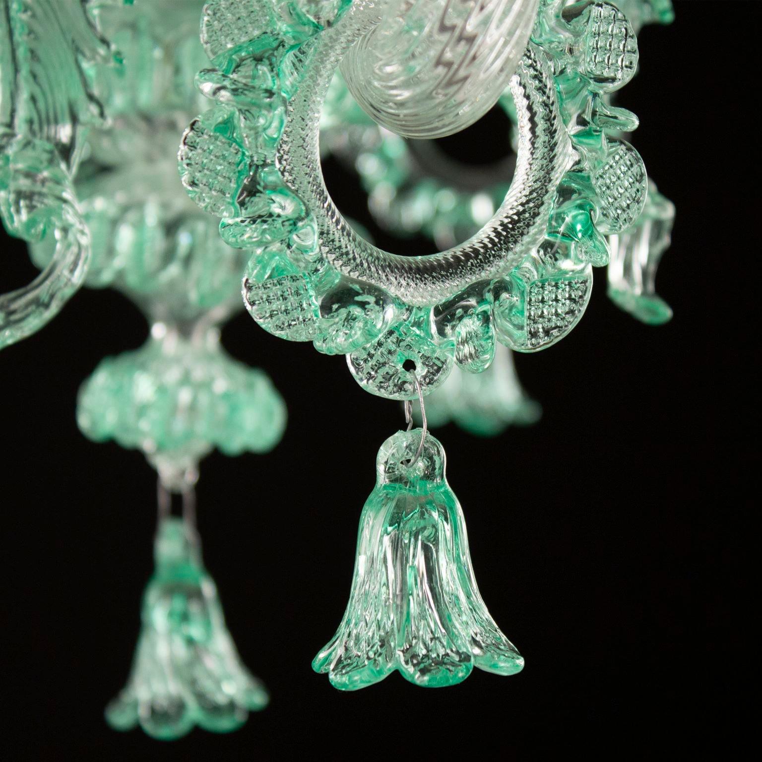 Contemporary Classic Chandelier 5 Arms Clear and Green Murano Glass with Rings Multiforme For Sale