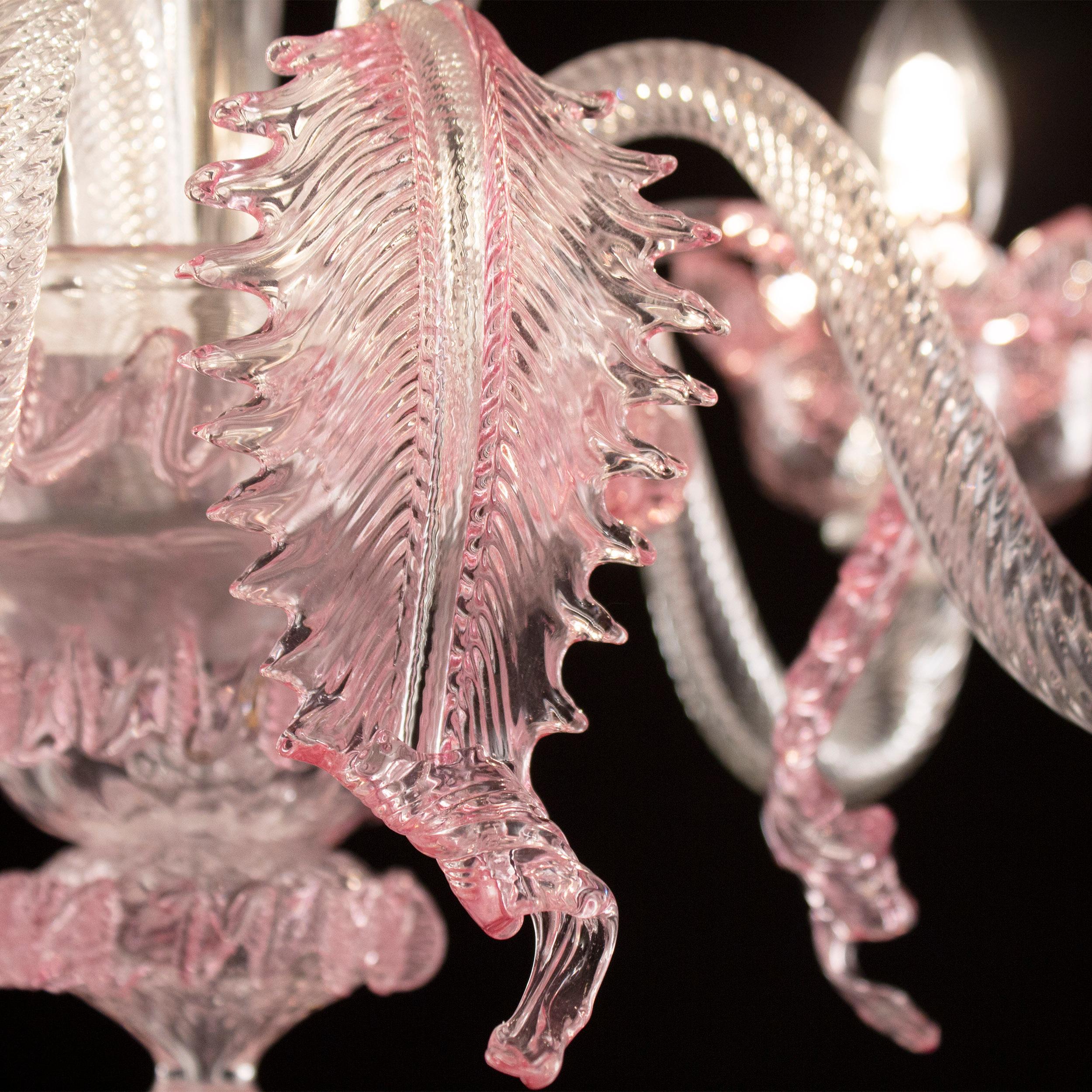 Other Classic Chandelier 5 Arms Clear and Pink Murano Glass by Multiforme For Sale