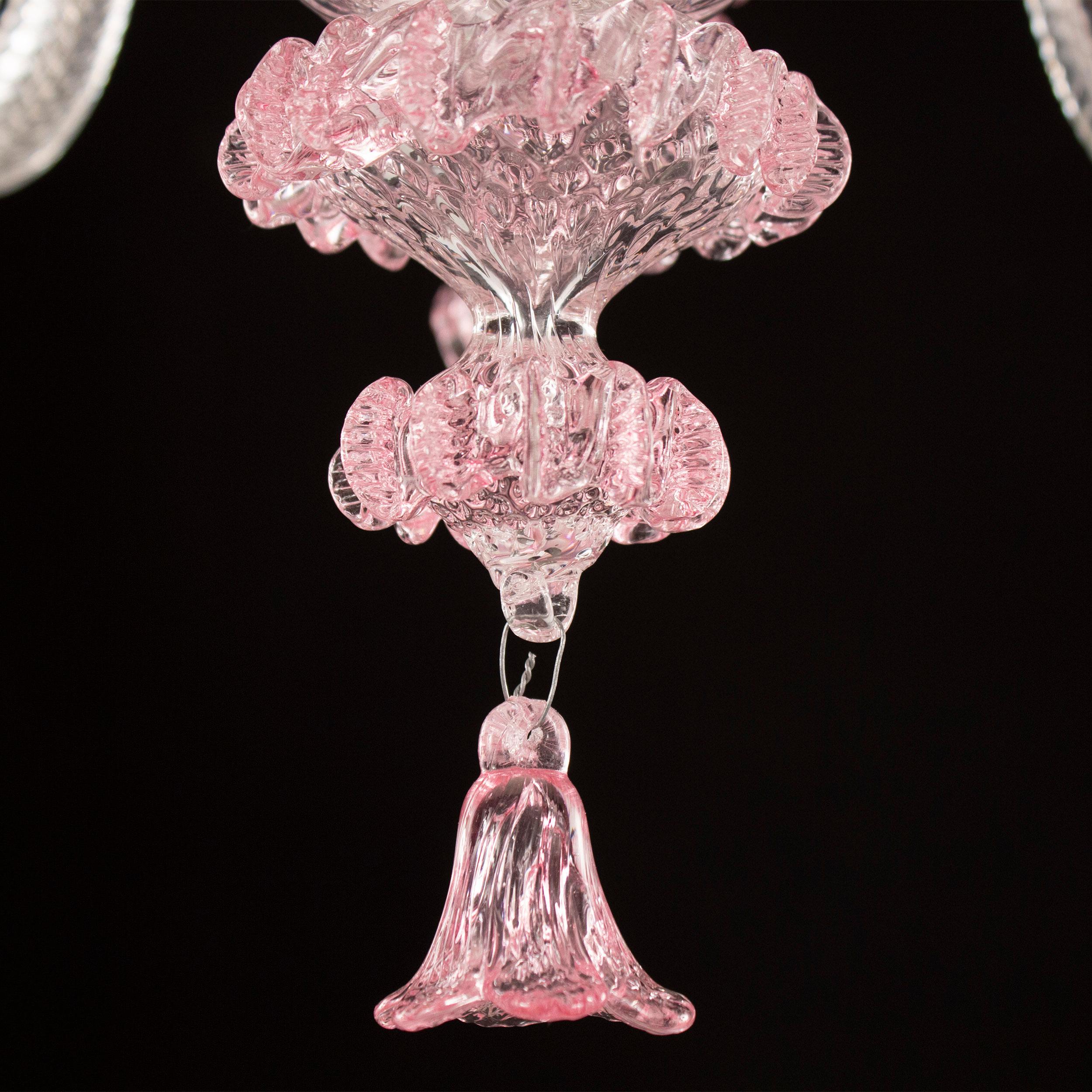 Classic Chandelier 5 Arms Clear and Pink Murano Glass by Multiforme In New Condition For Sale In Trebaseleghe, IT