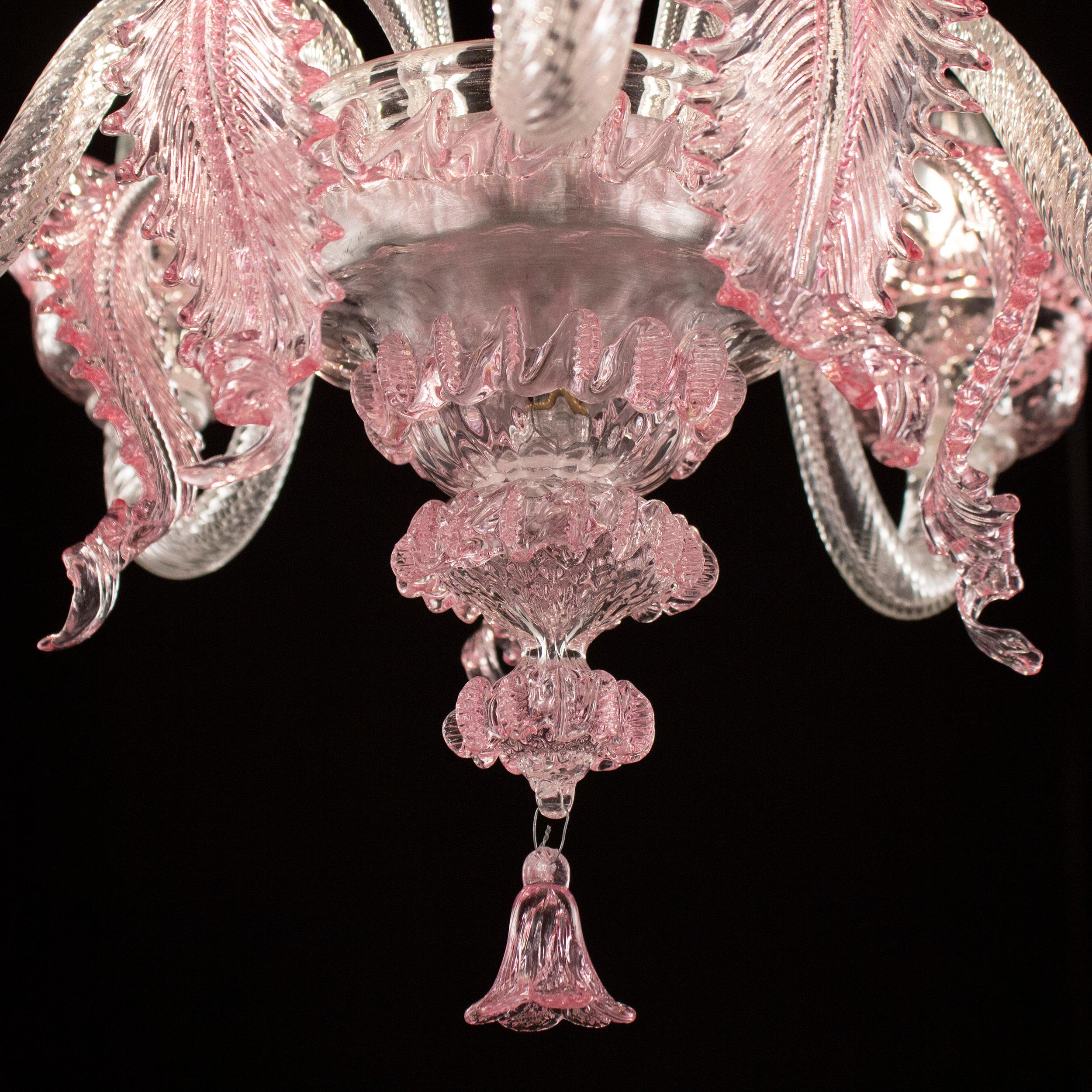 Classic Chandelier 5 Arms Clear and Pink Murano Glass by Multiforme For Sale 1