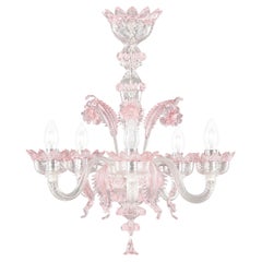 Classic Chandelier 5 Arms Clear and Pink Murano Glass by Multiforme