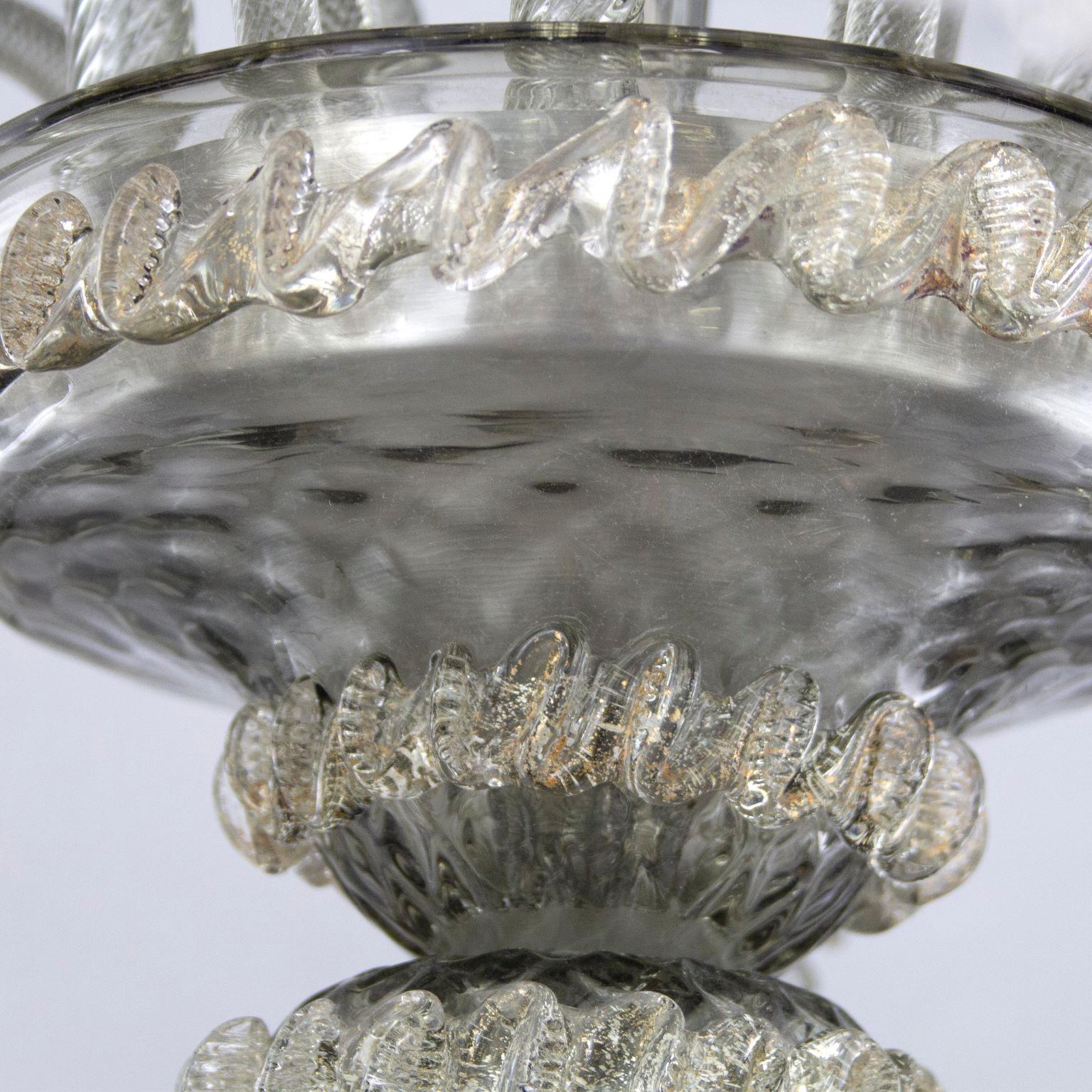 Italian Classic Chandelier 5 Arms, light grey-gold Murano Glass by Multiforme in stock For Sale