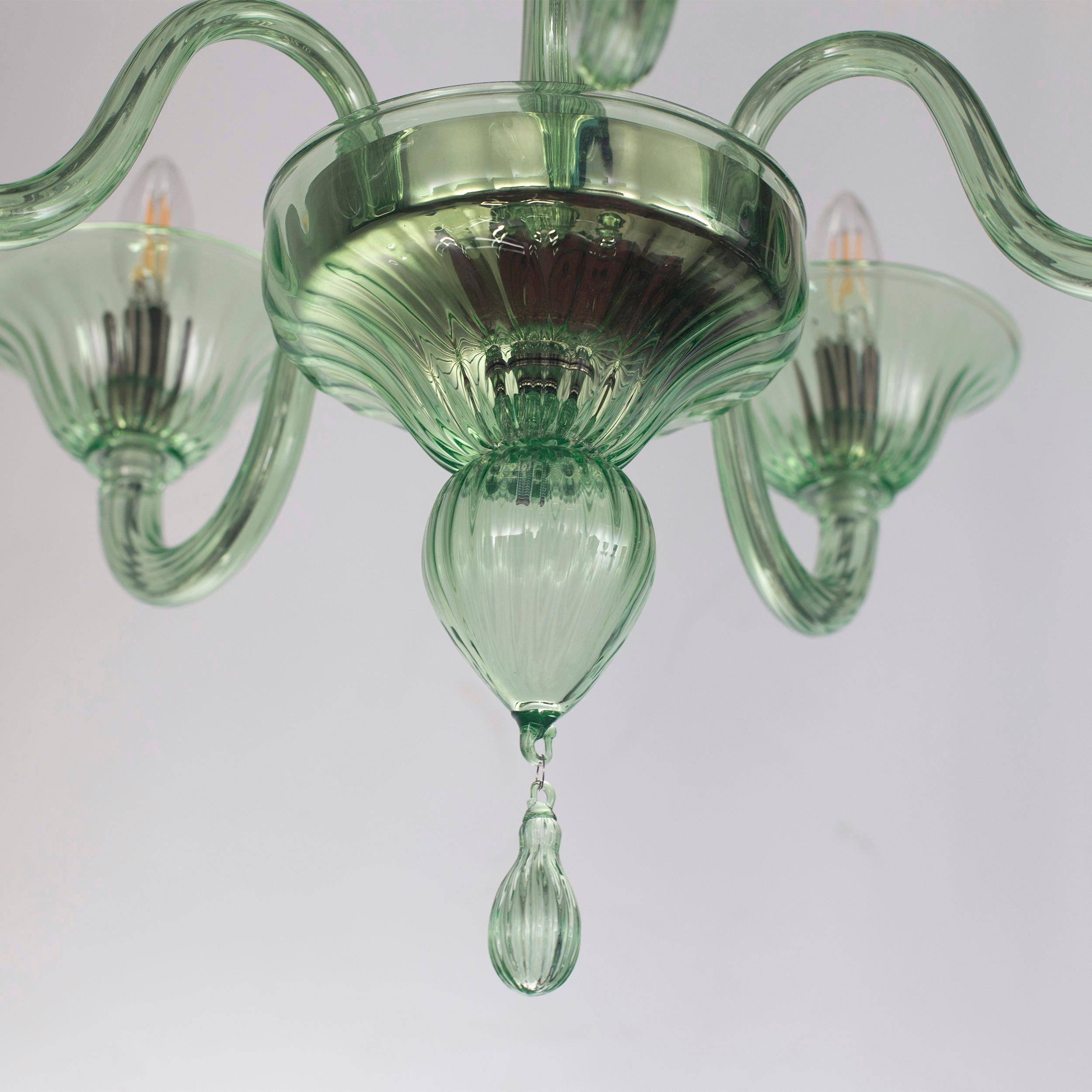 Italian Classic Chandelier, 5 Arms Green Murano Glass Simplicissimus by Multiforme For Sale