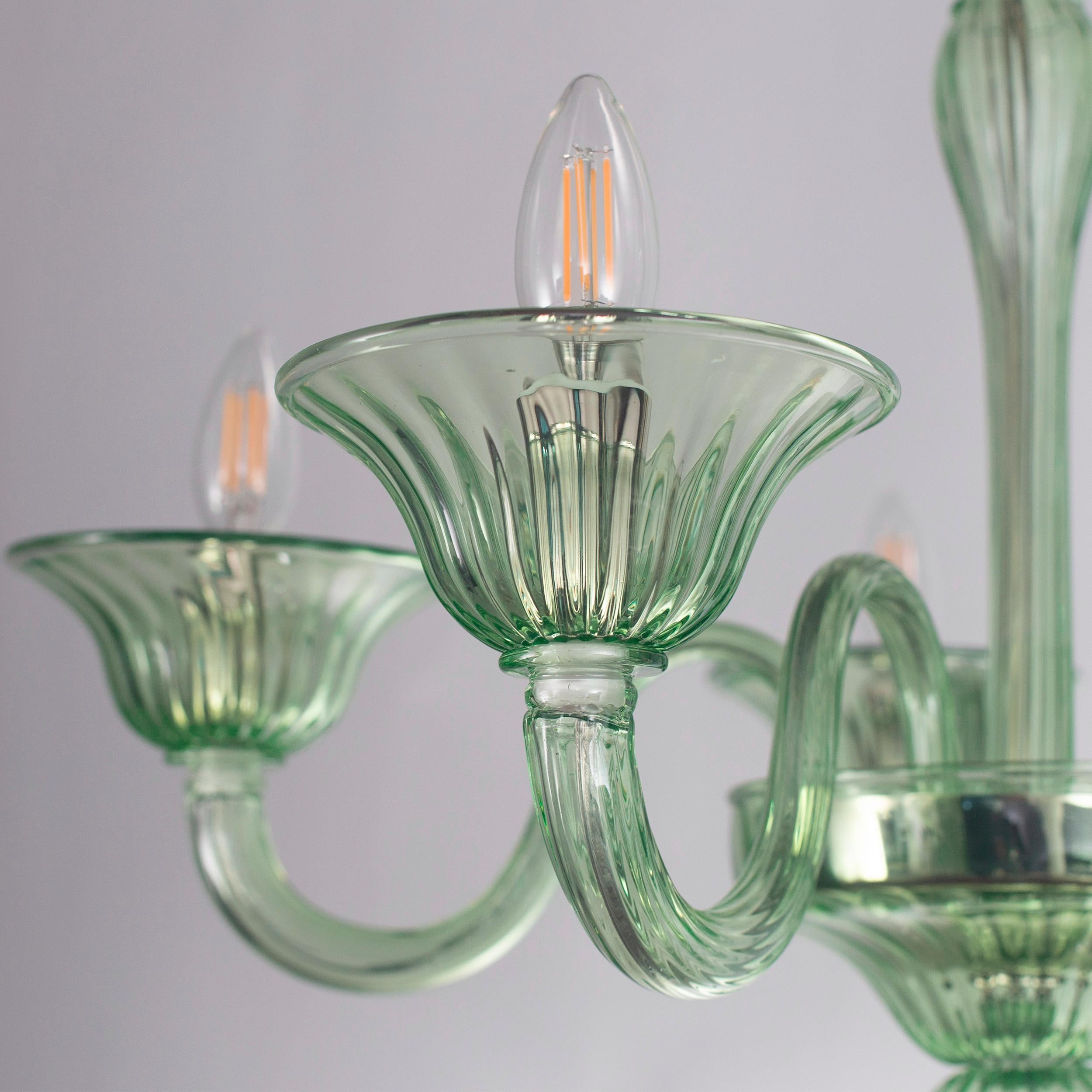 Classic Chandelier, 5 Arms Green Murano Glass Simplicissimus by Multiforme In New Condition For Sale In Trebaseleghe, IT