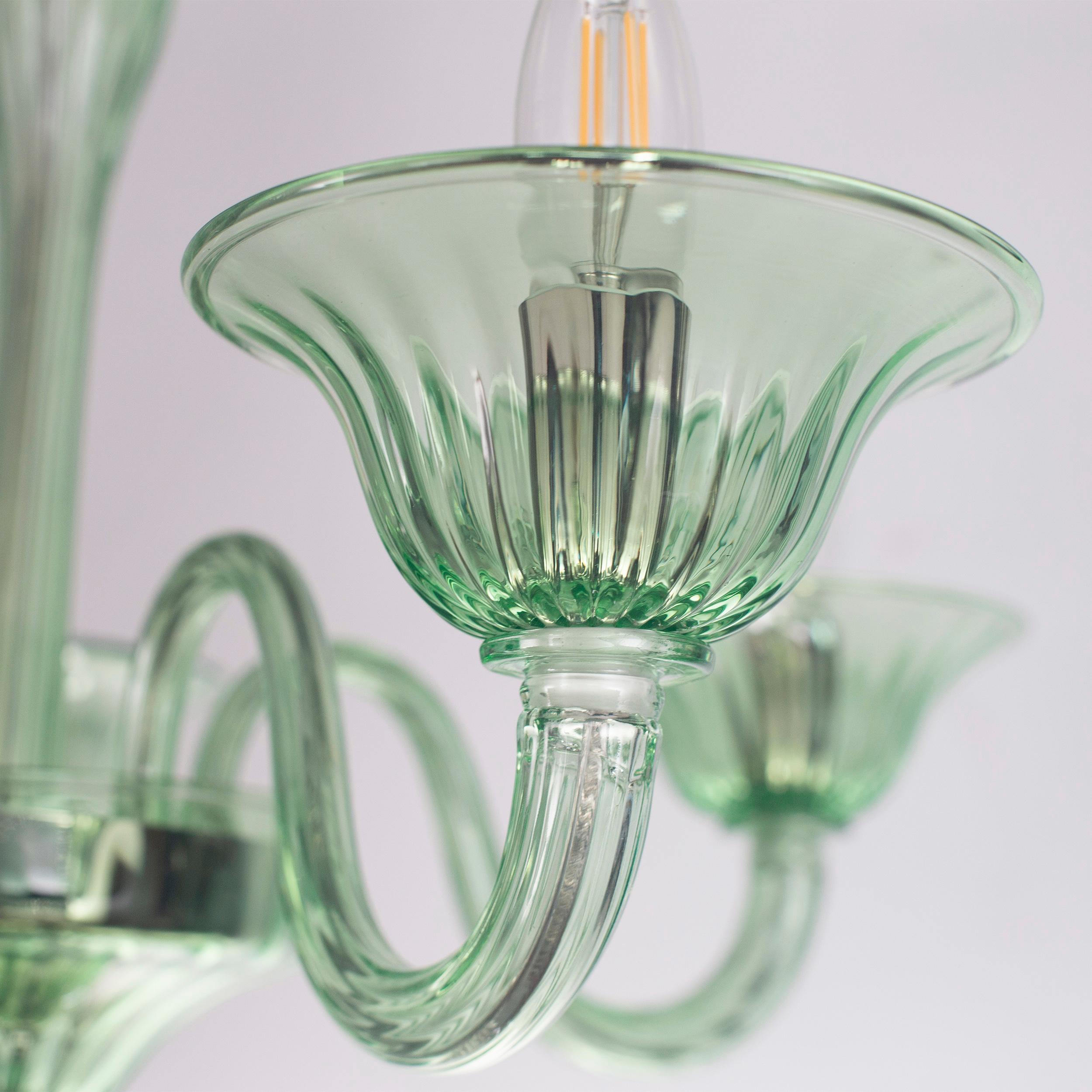 Blown Glass Classic Chandelier, 5 Arms Green Murano Glass Simplicissimus by Multiforme For Sale