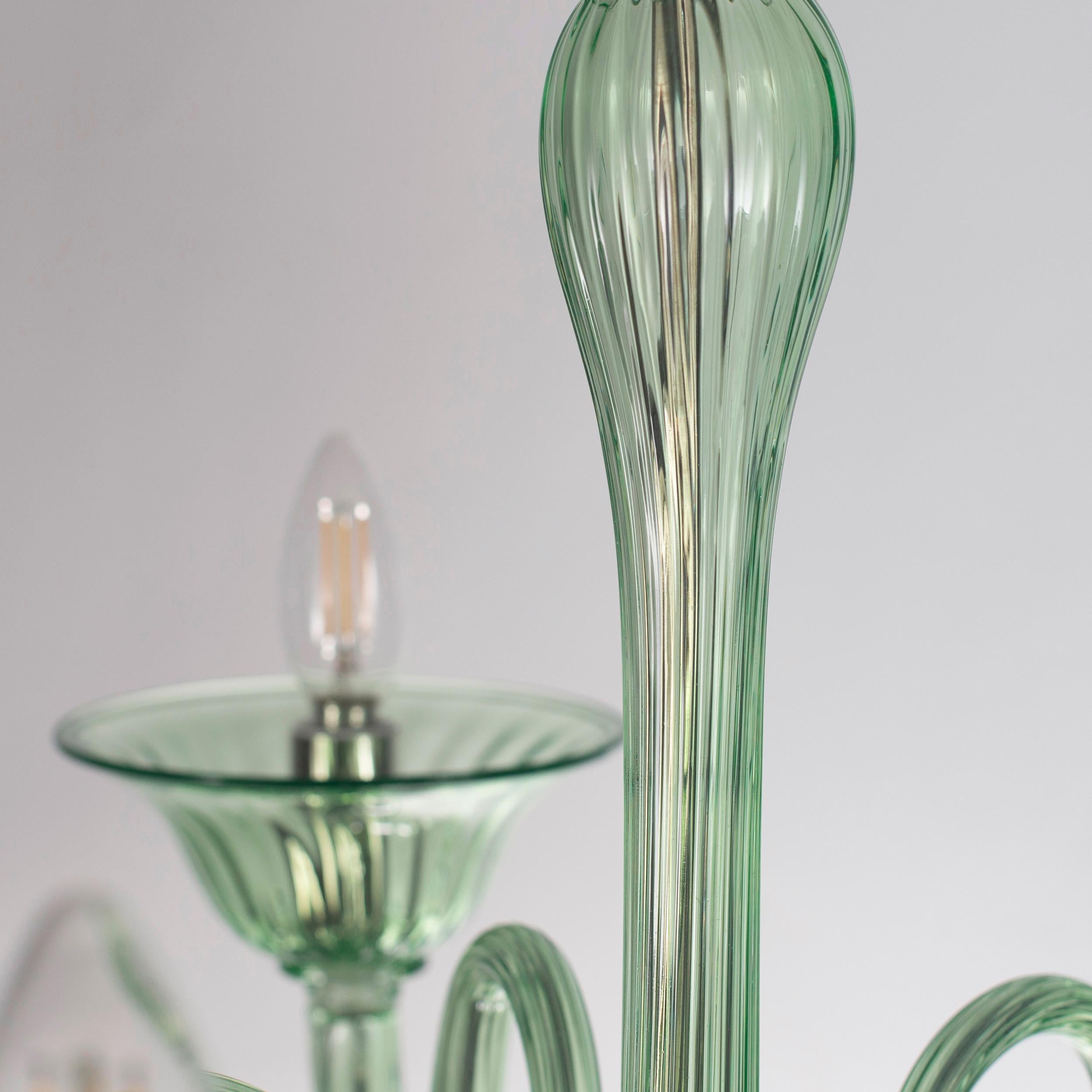 Classic Chandelier, 5 Arms Green Murano Glass Simplicissimus by Multiforme For Sale 1