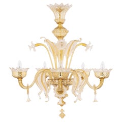Classic Chandelier 5Arms Straw-clear-gold Murano Glass by Multiforme 