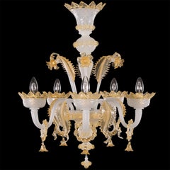 Classic Chandelier 5 Arms White Silk-amber Murano Glass by Multiforme in stock
