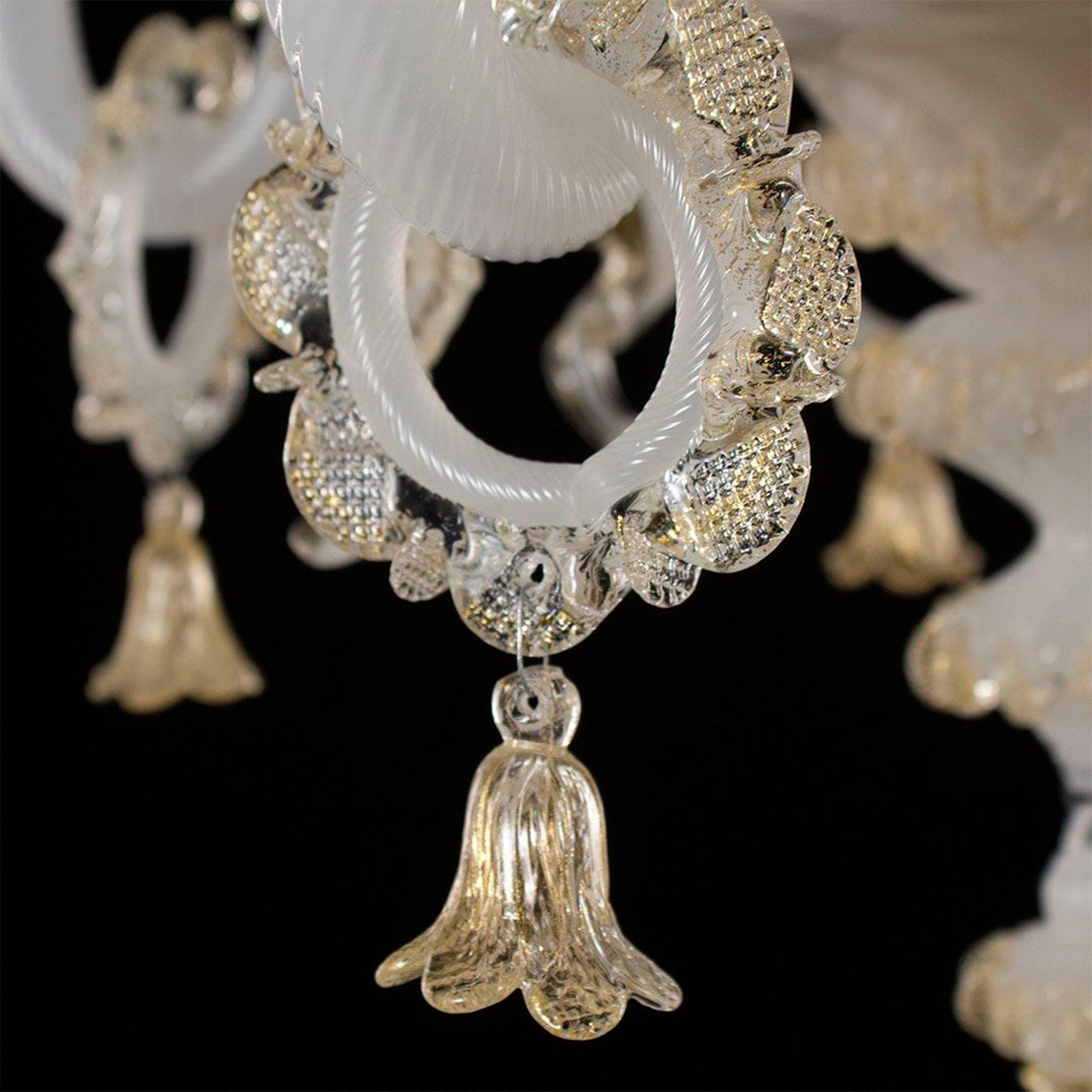 Italian Classic Chandelier 5 Arms White Silk-gold Murano Glass by Multiforme For Sale