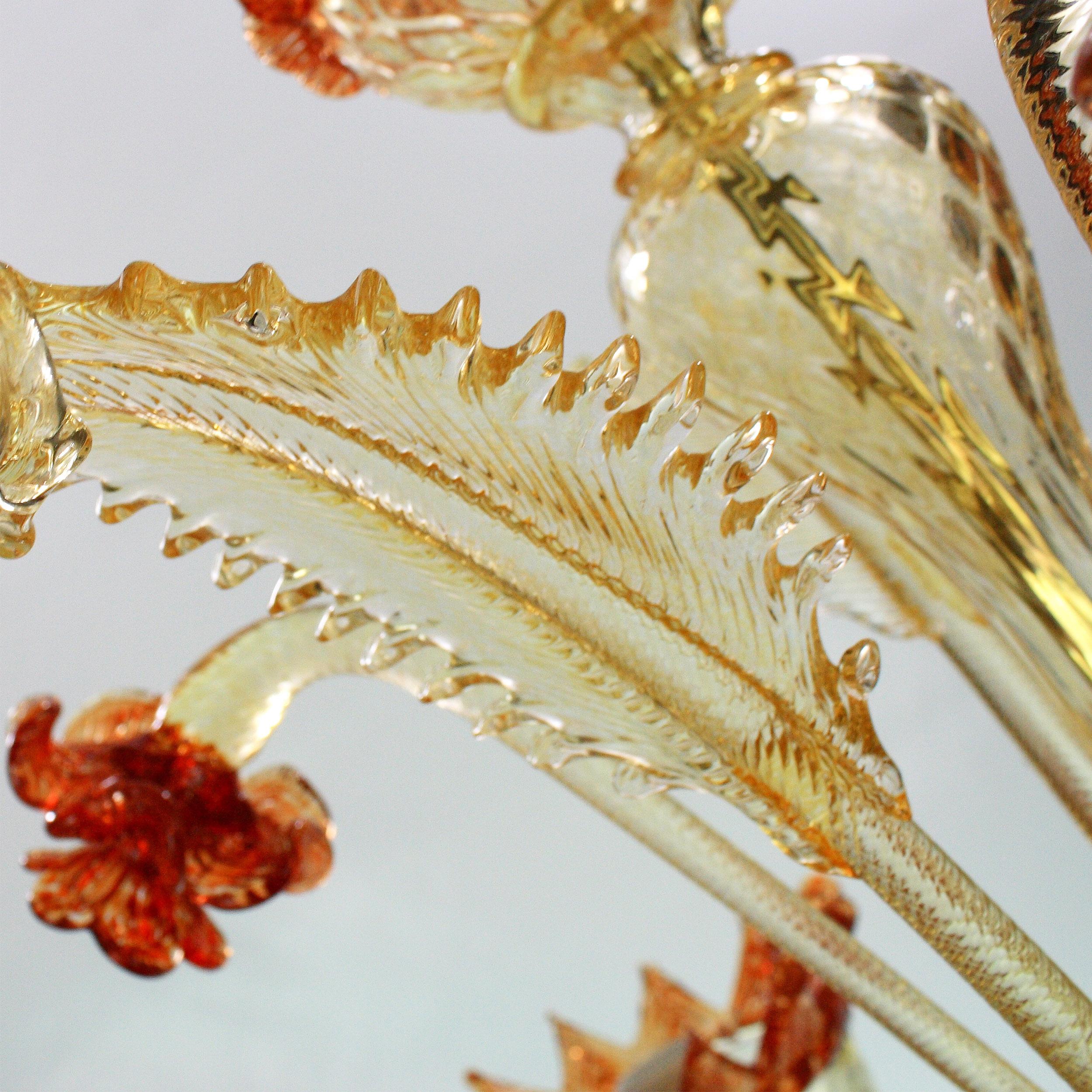 Other Classic Chandelier 6 Arms Amber-Red Murano Glass by Multiforme For Sale