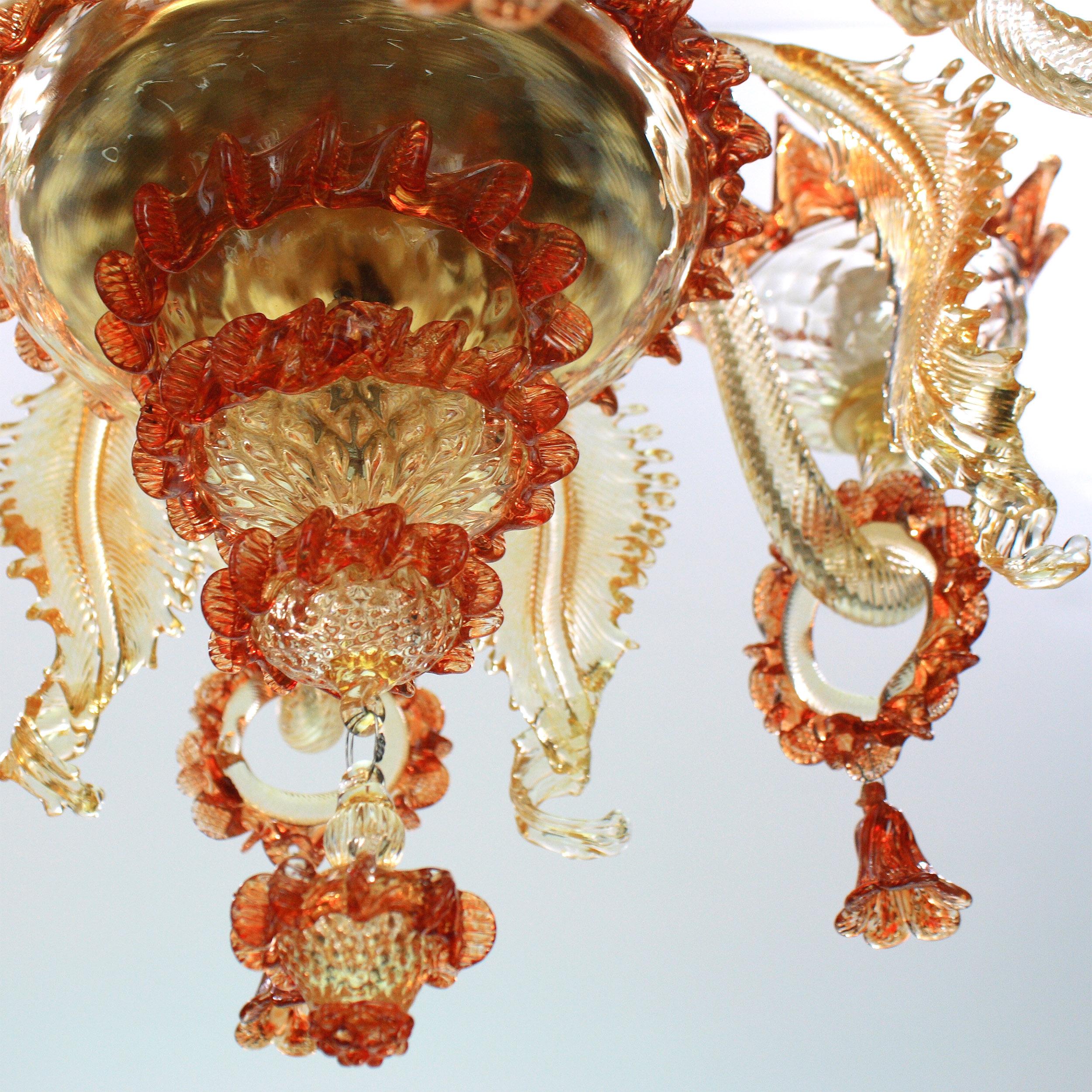 Classic Chandelier 6 Arms Amber-Red Murano Glass by Multiforme In New Condition For Sale In Trebaseleghe, IT