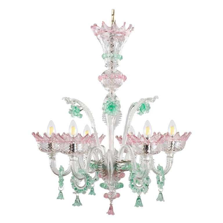 Classic Chandelier 6 Arms Clear And, Pink Green Chandelier Crystals