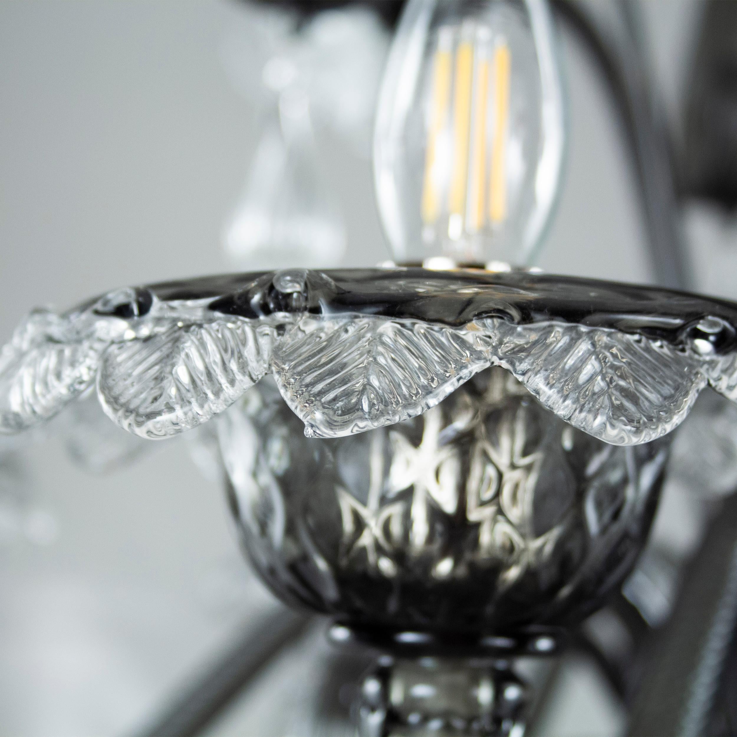 Lampadario classico, 6 luci, vetro di Murano grigio e trasparente di Multiforme in stock in vendita 1