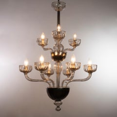 Classic Chandelier 6+3 arms Gray Rigadin Glass by Multiforme