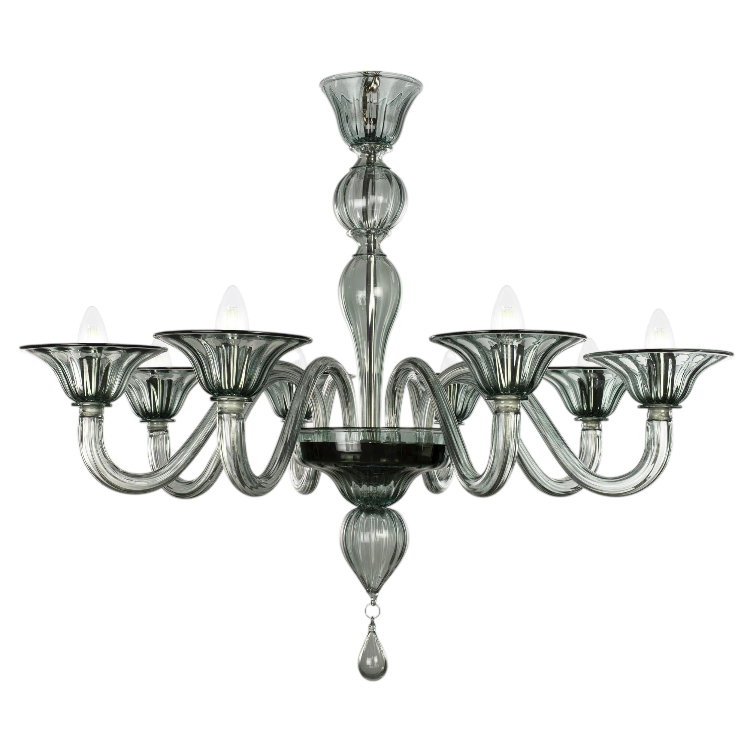 Lampadario classico a 8 bracci in vetro di Murano verde Simplicissimus di Multiforme
