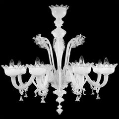 Classic Chandelier 8 Arms White Silk-crystal Murano Glass by Multiforme