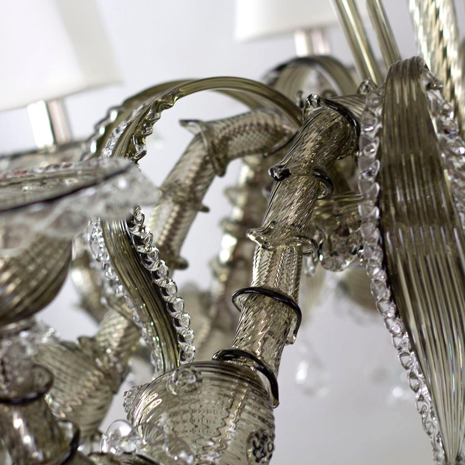 Other Classic Chandelier, 8Lights, Grey Murano Glass, lampshades V-Magic by Multiforme For Sale