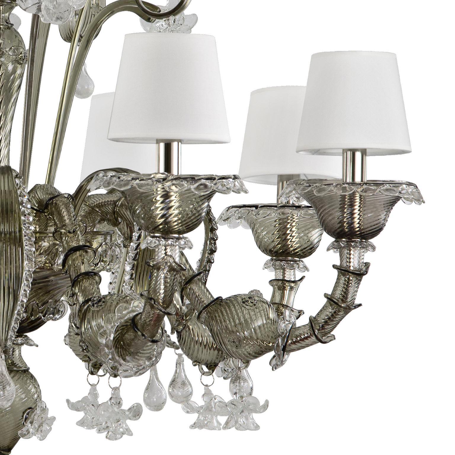 Classic Chandelier, 8Lights, Grey Murano Glass, lampshades V-Magic by Multiforme In New Condition For Sale In Trebaseleghe, IT