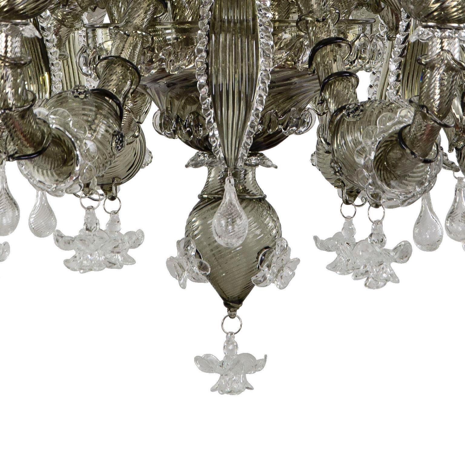 Contemporary Classic Chandelier, 8Lights, Grey Murano Glass, lampshades V-Magic by Multiforme For Sale