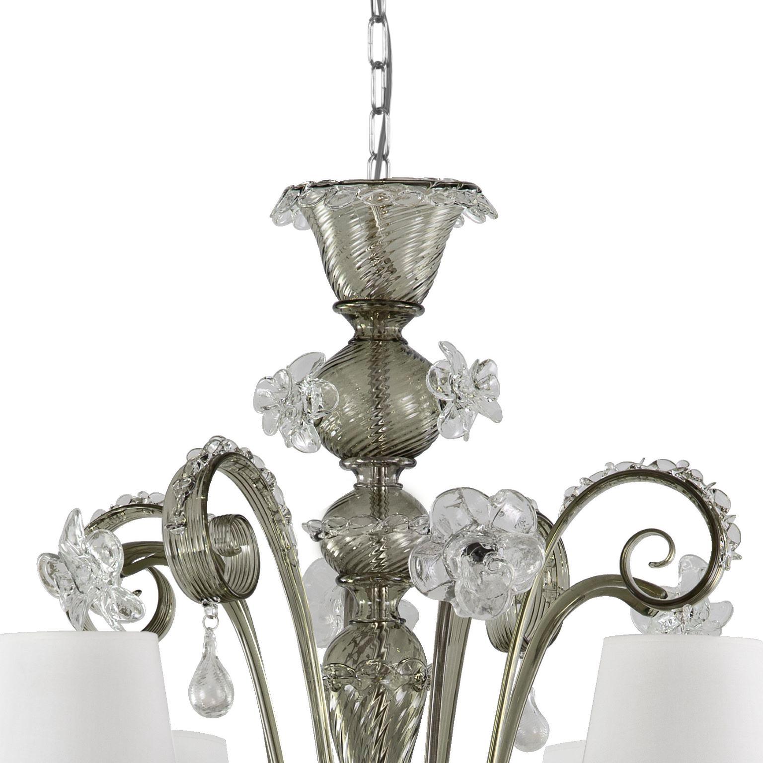 Blown Glass Classic Chandelier, 8Lights, Grey Murano Glass, lampshades V-Magic by Multiforme For Sale