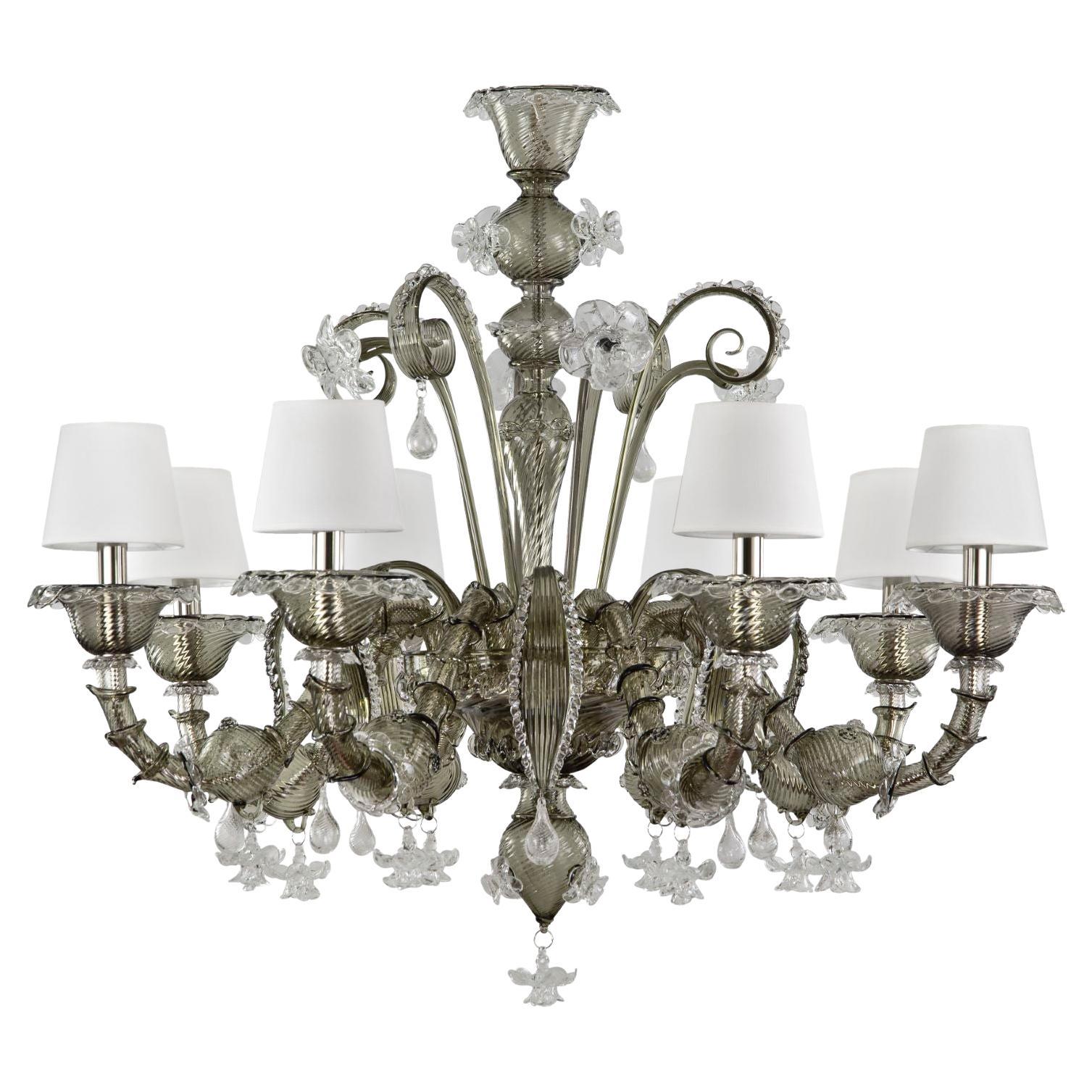 Classic Chandelier, 8Lights, Grey Murano Glass, lampshades V-Magic by Multiforme For Sale