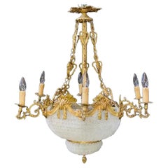 Classic Chandelier With Retro Carved Frosted Glass Floral Beads