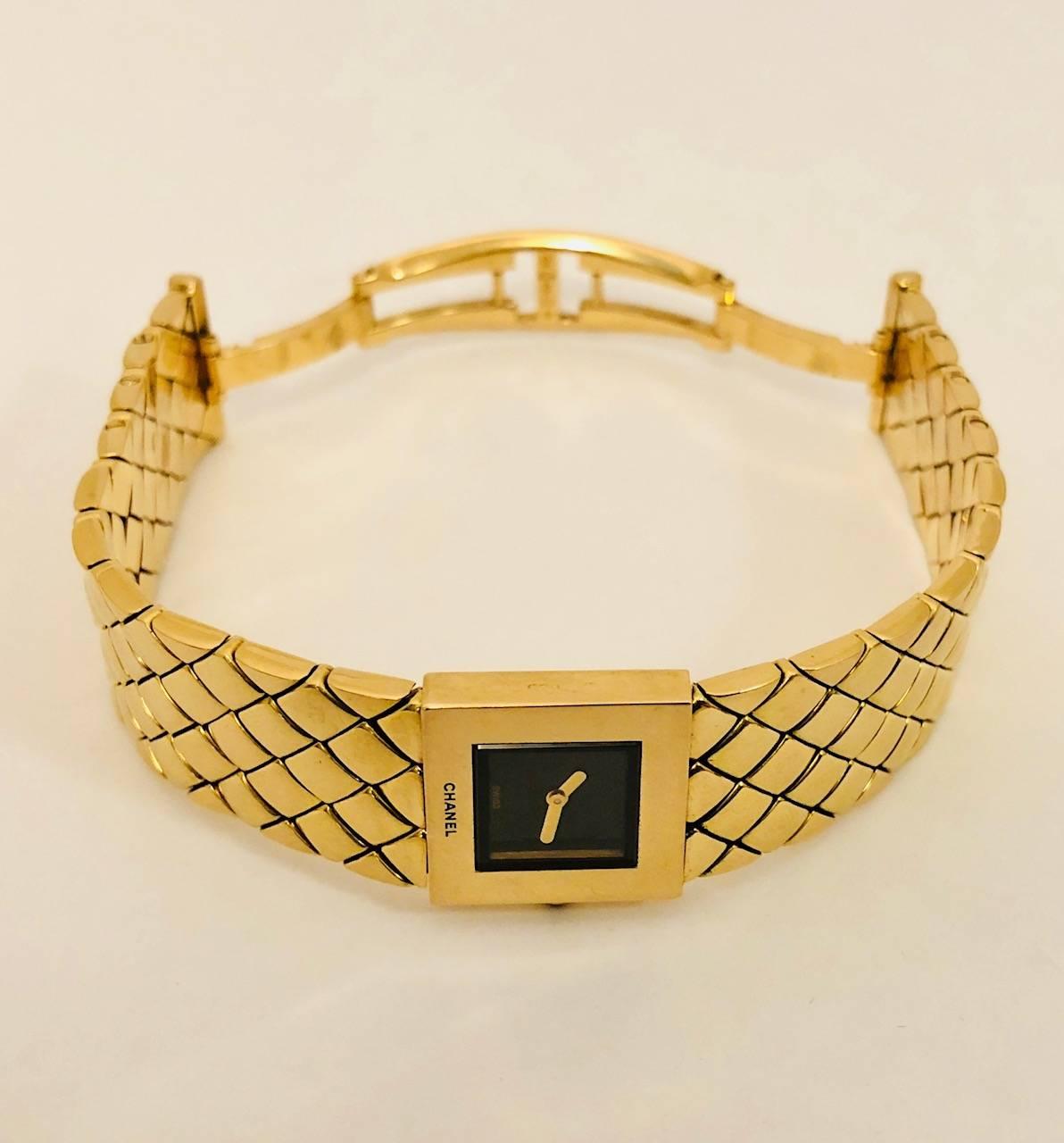 Chanel Yellow Gold Matelasse Quilted Bracelet Quartz Wristwatch In Excellent Condition For Sale In Palm Beach, FL
