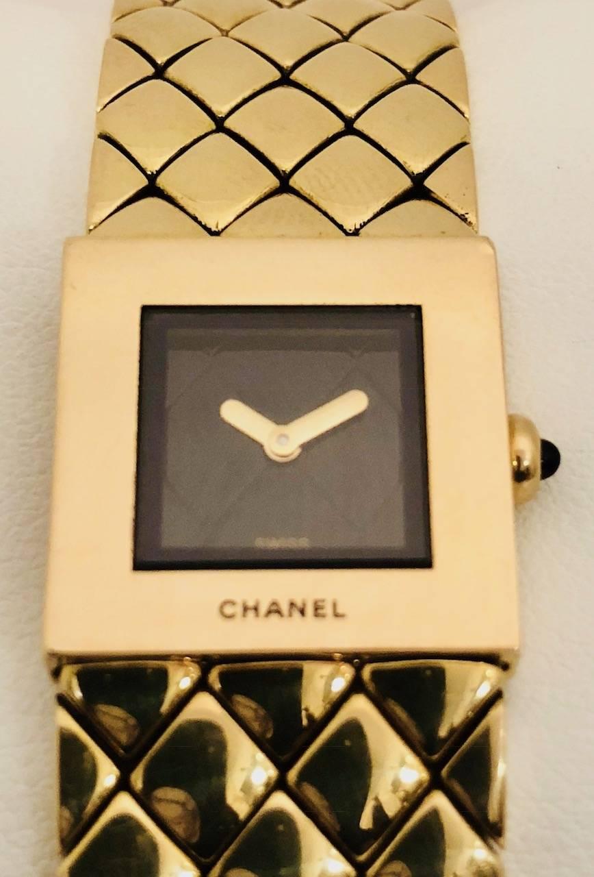 Women's Chanel Yellow Gold Matelasse Quilted Bracelet Quartz Wristwatch For Sale