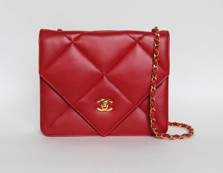 Chanel Vintage Classic Double Flap Lambskin Large Bag in Dark Red