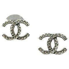 Classic Chanel CC silver earrings