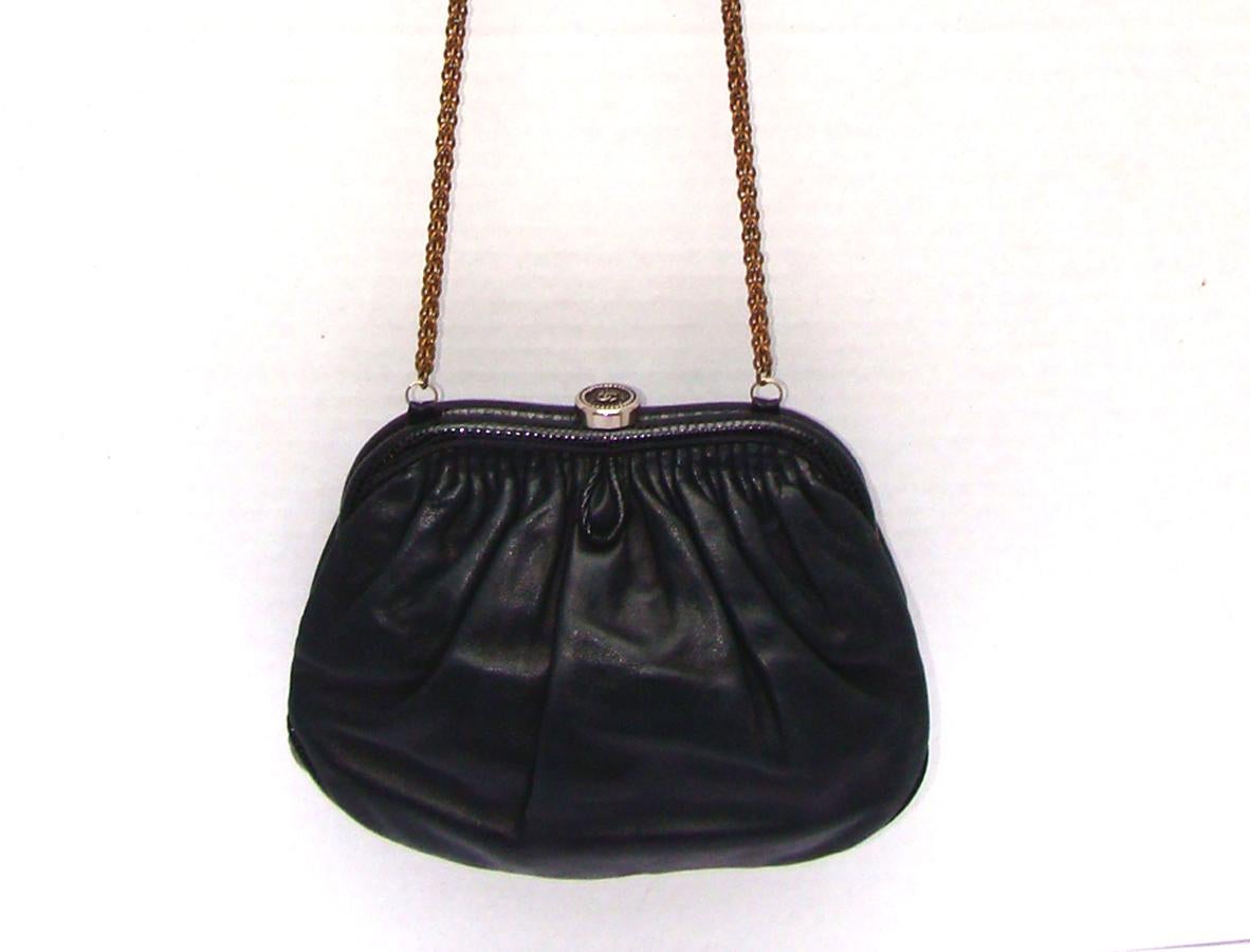 Black Classic Chanel Evening Bag with Long Chain Strap 