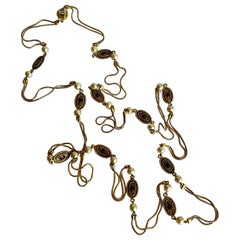 Classic Chanel Gilt Pearl and Glass Medallion Sautoir 1980s