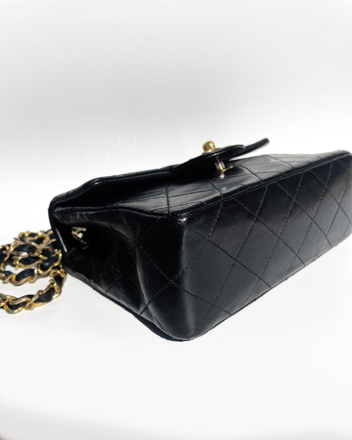 Classic Chanel Mini Timeless handbag in black quilted leather For Sale 7