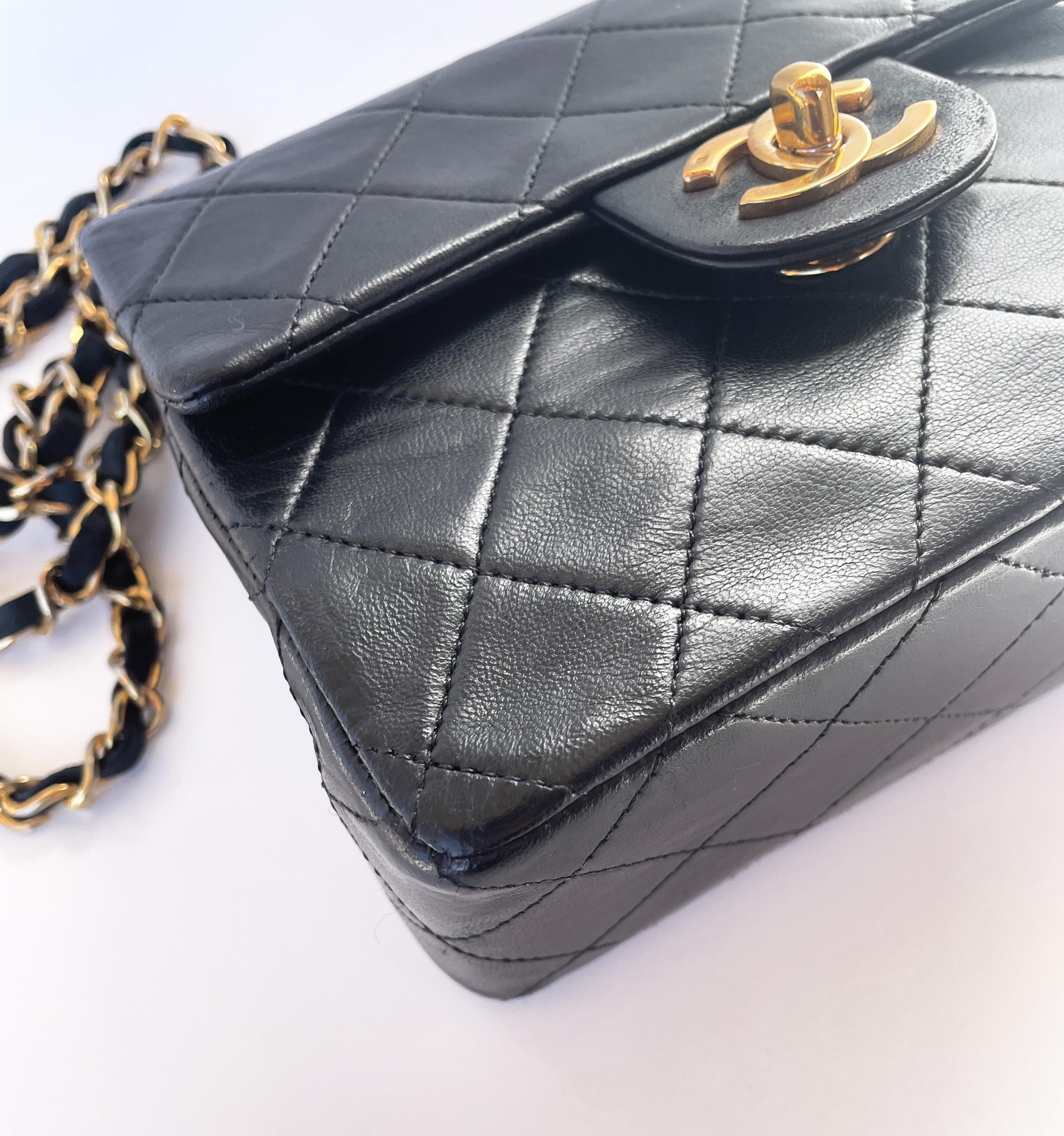 Classic Chanel Mini Timeless handbag in black quilted leather For Sale 8